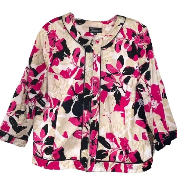 ELEMENTZ | Vibrant Floral Print Blazer 3/4 Sleeves Zipper Front Size XL - Picture 1 of 7
